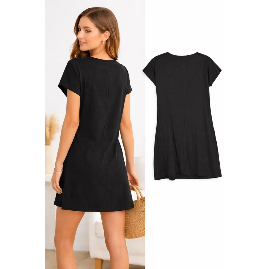 Zip Front Pocket Detail Mini Dress – Black - Mini Dress