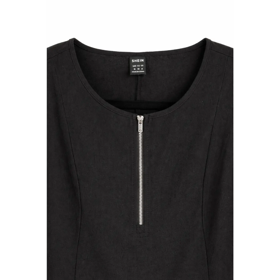 Zip Front Pocket Detail Mini Dress – Black - Mini Dress